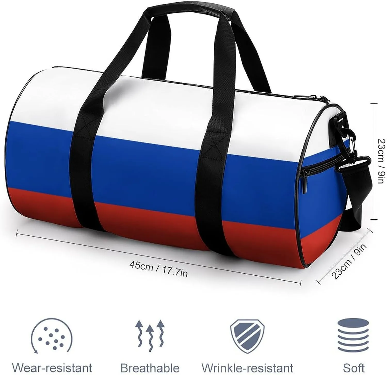 Russia Flag Large Capacity Gym Bag for Women Men with Wet Pocket Travel Duffel