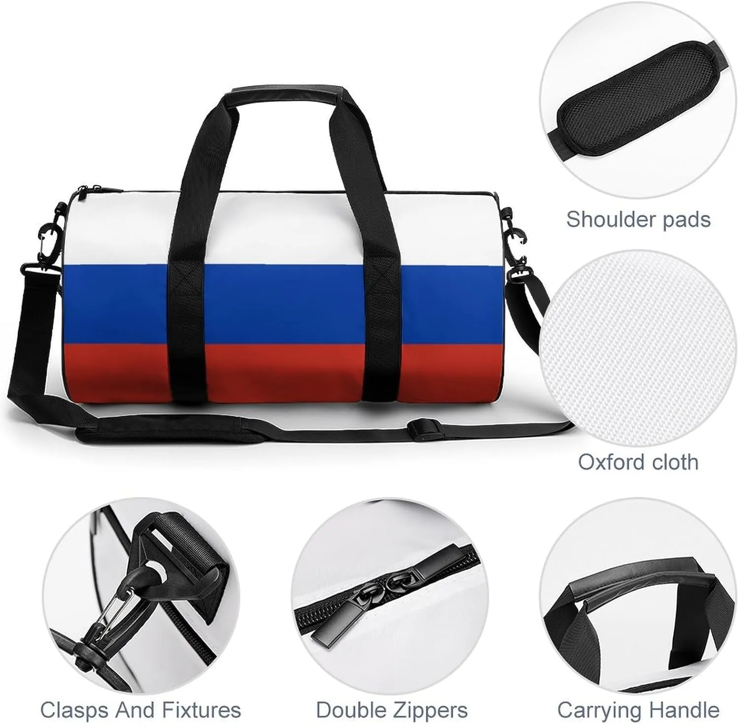 Russia Flag Large Capacity Gym Bag for Women Men with Wet Pocket Travel Duffel