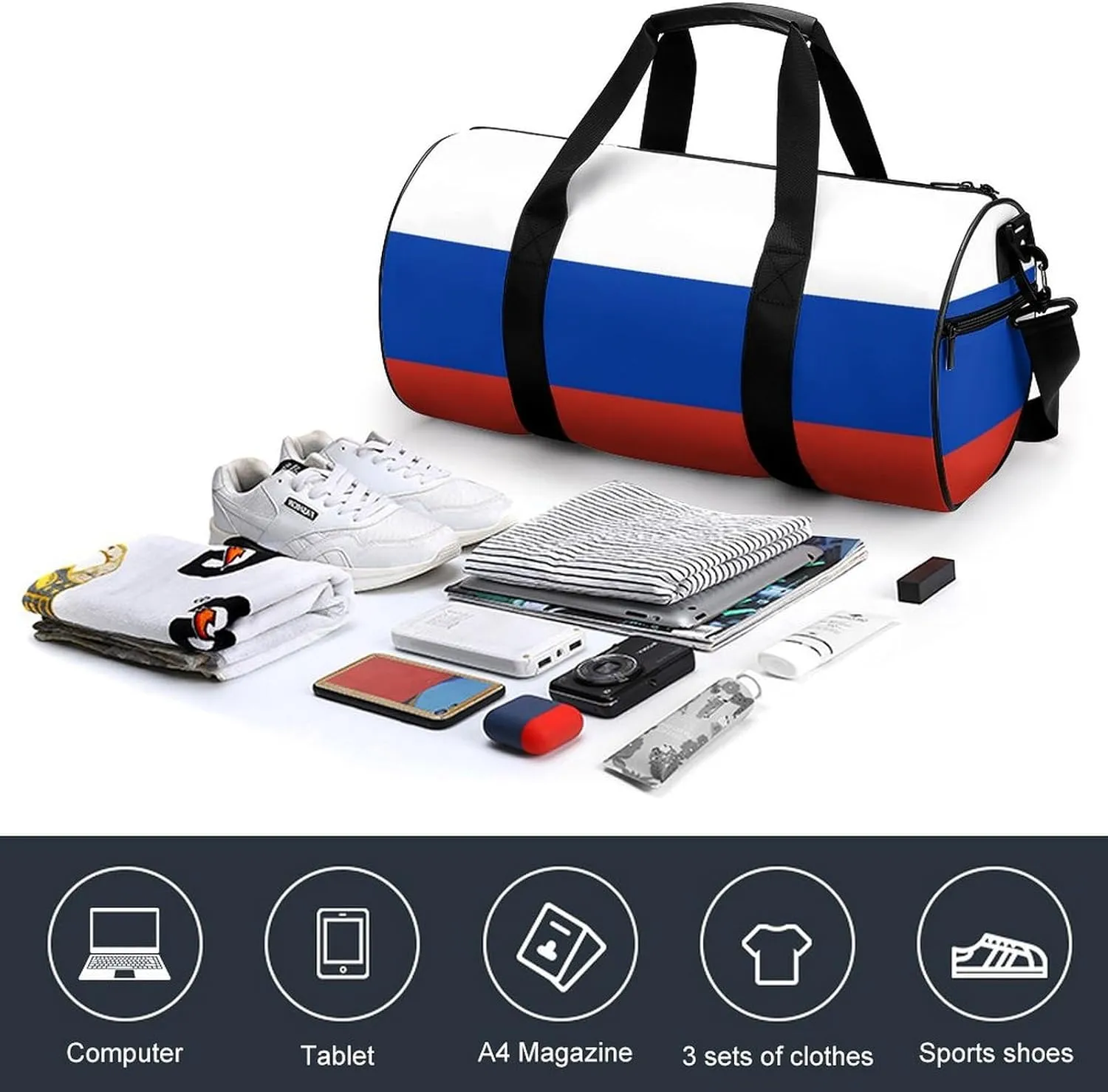 Russia Flag Large Capacity Gym Bag for Women Men with Wet Pocket Travel Duffel