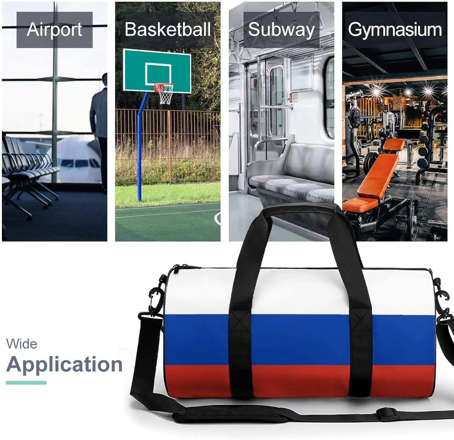 Russia Flag Large Capacity Gym Bag for Women Men with Wet Pocket Travel Duffel