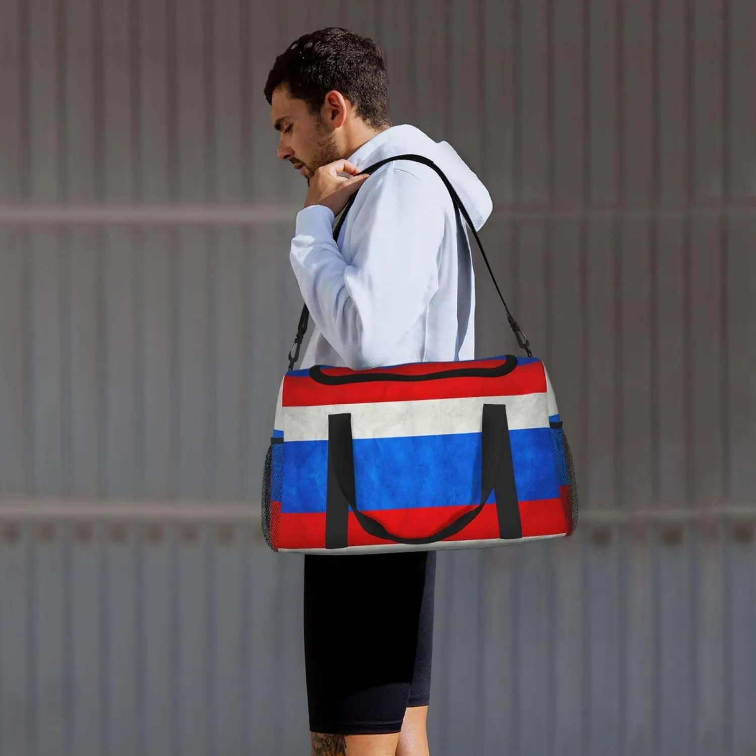 Russia Grungy Flag Travel Duffel Bag Large Foldable Waterproof Overnight Bag For Beach Swim Bags Pool Sports Gym