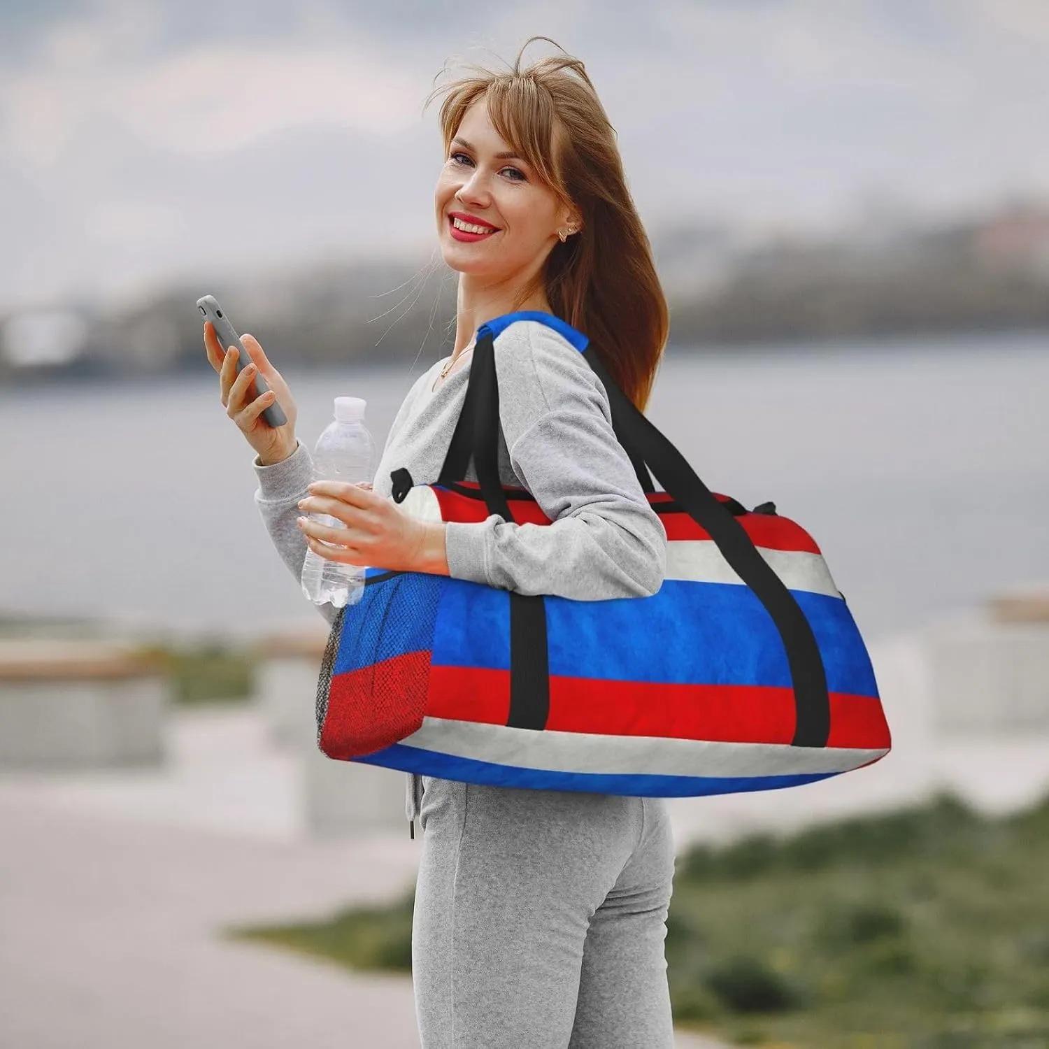 Russia Grungy Flag Travel Duffel Bag Large Foldable Waterproof Overnight Bag For Beach Swim Bags Pool Sports Gym