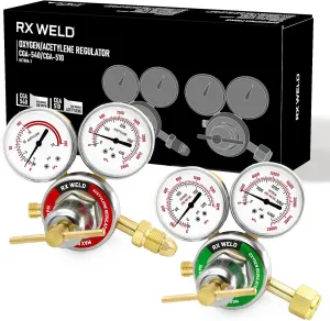 RX WELD Oxygen and Acetylene Regulators CGA540 and CGA510- Compatible with V-Style Welding Gas Torch Cutting, T-Handle