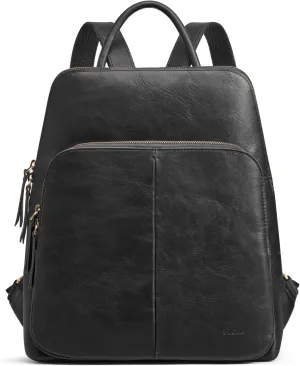 S-ZONE Small Leather Backpack for Women 13 inch Laptop Work Bag Anti-Theft RFID Travel Bag
