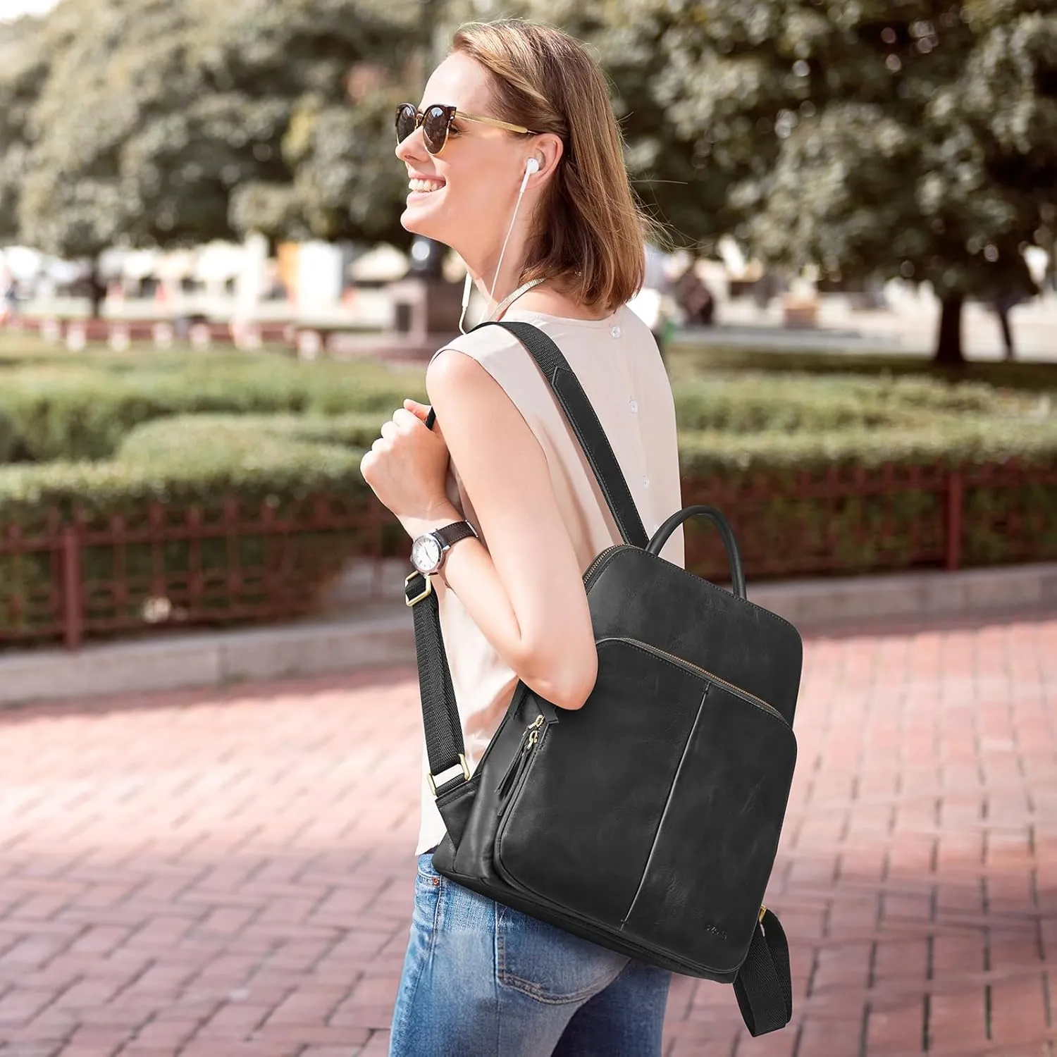S-ZONE Small Leather Backpack for Women 13 inch Laptop Work Bag Anti-Theft RFID Travel Bag