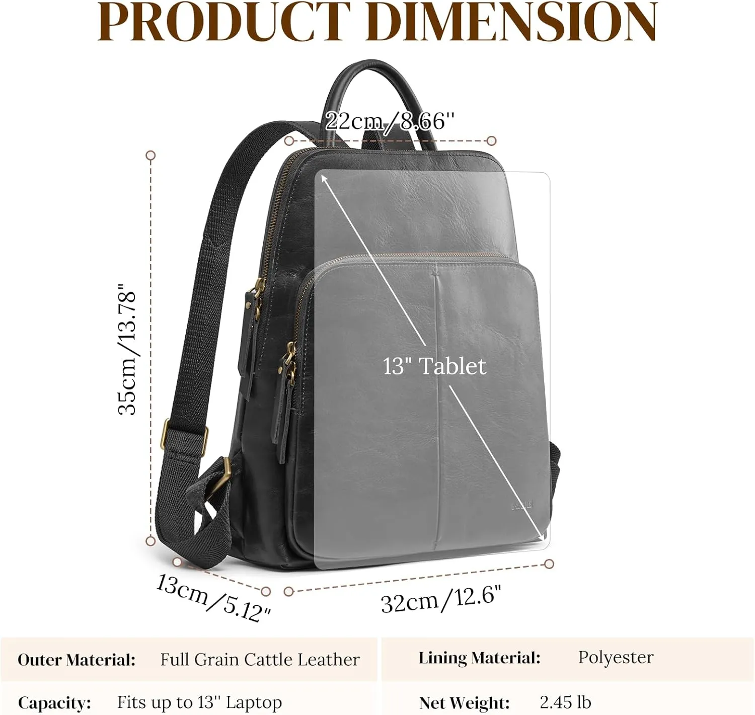 S-ZONE Small Leather Backpack for Women 13 inch Laptop Work Bag Anti-Theft RFID Travel Bag