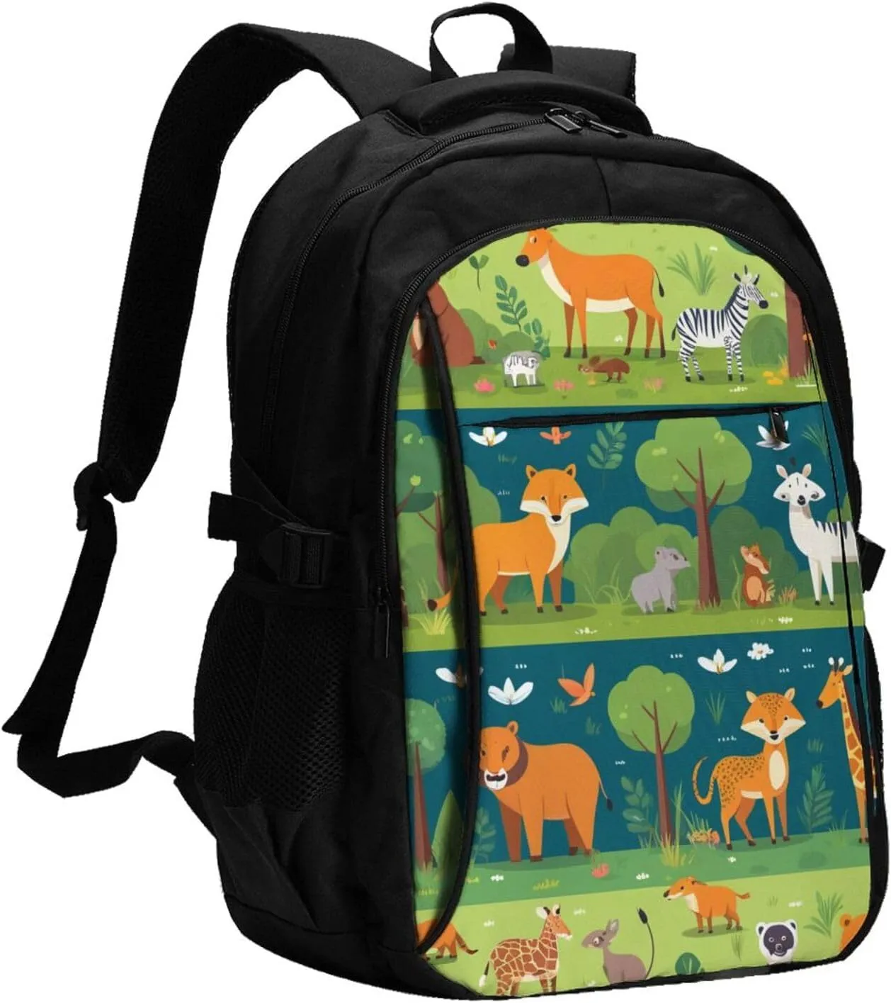 Safari Animals Printed Backpack,Travel Laptop Backpack for Men Women with USB Charger Port
