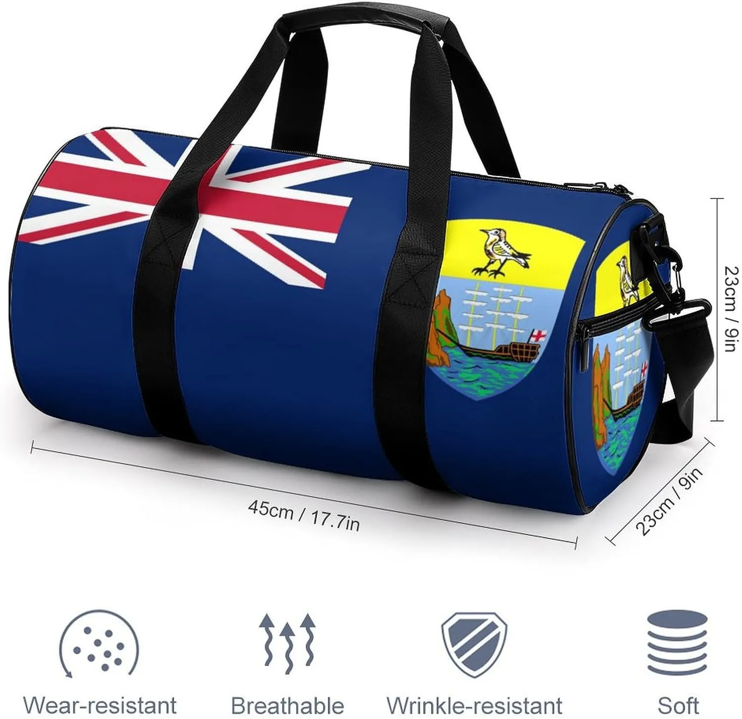 Saint Helena Flag Large Capacity Gym Duffel Bag for Men Women Dry Wet Separation Travel Overnight