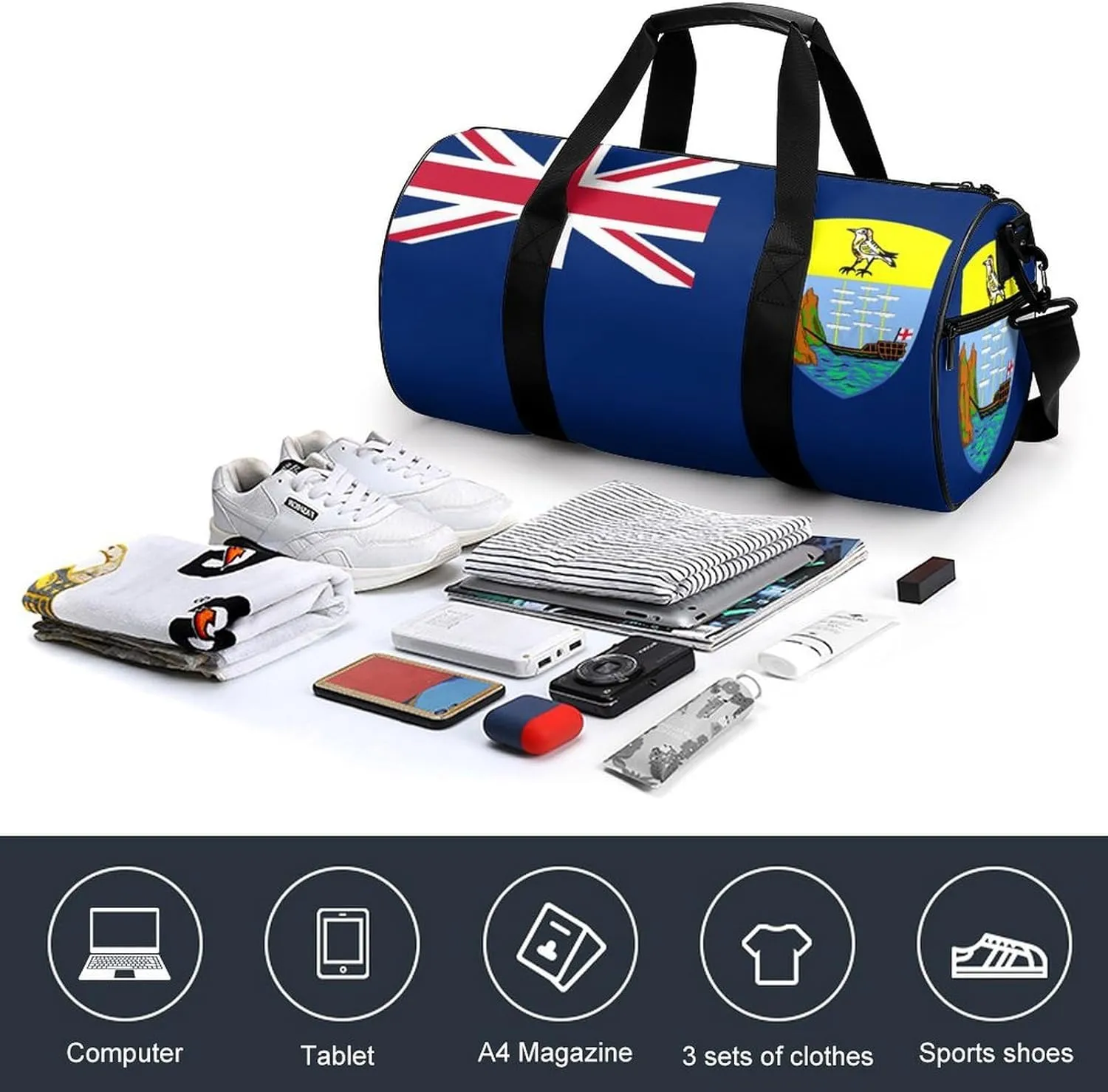 Saint Helena Flag Large Capacity Gym Duffel Bag for Men Women Dry Wet Separation Travel Overnight