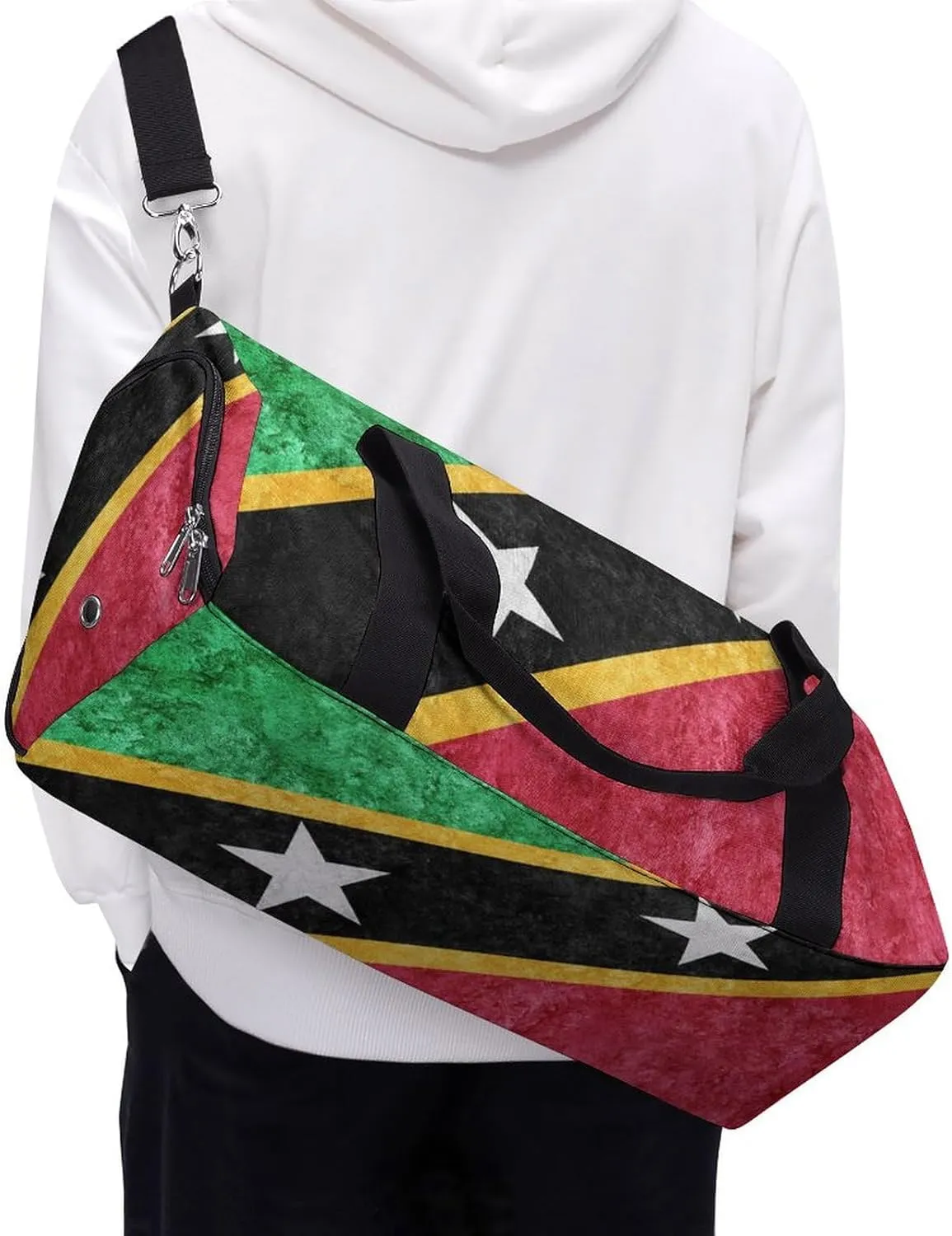 Saint Kitts Flag Textured Sports Duffel with Shoe Compartment and Wet Pocket for Travel Gym