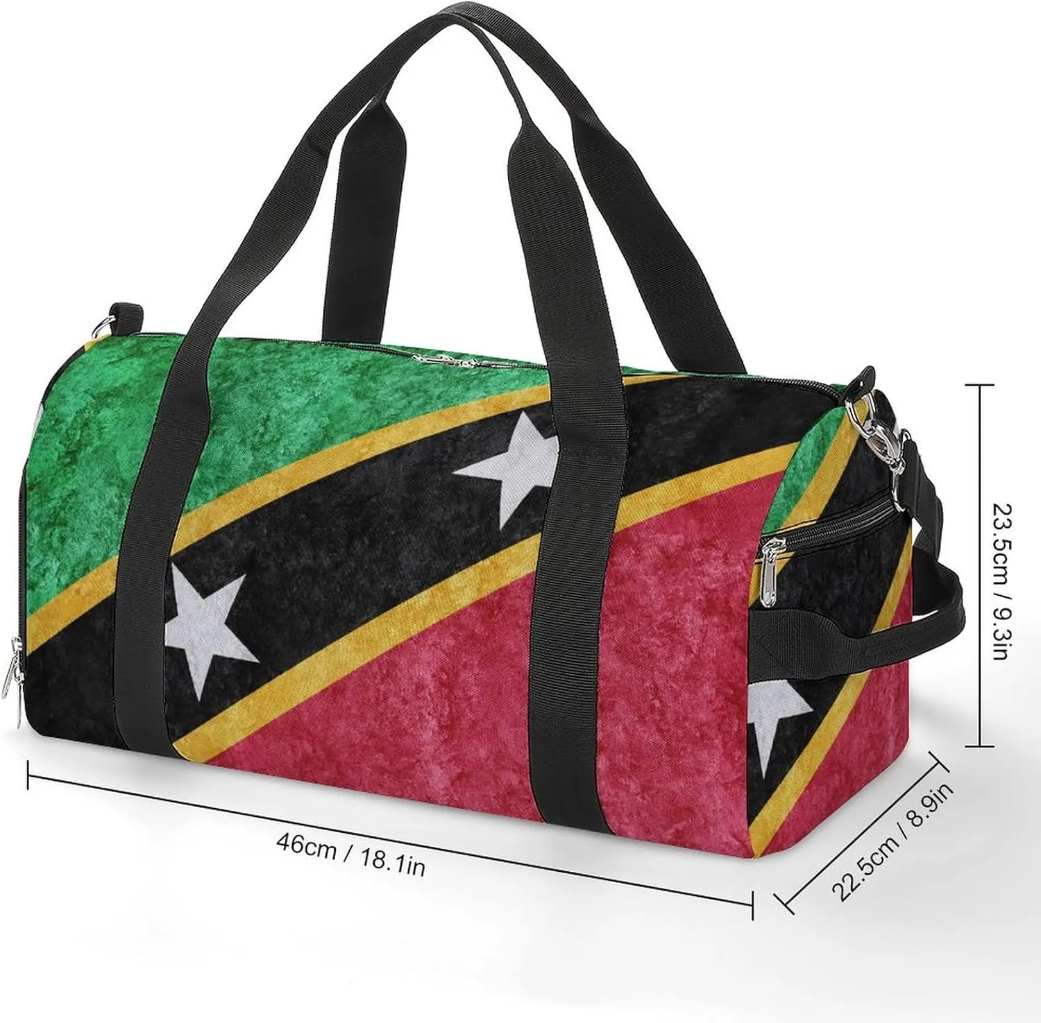 Saint Kitts Flag Textured Sports Duffel with Shoe Compartment and Wet Pocket for Travel Gym