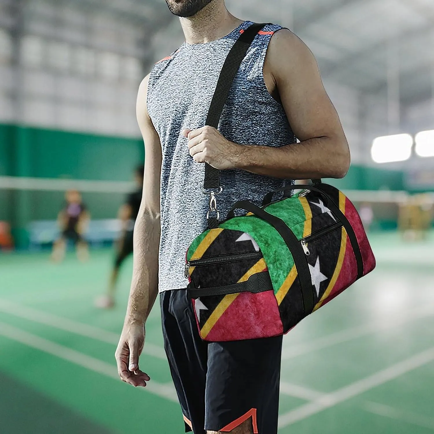 Saint Kitts Flag Textured Sports Duffel with Shoe Compartment and Wet Pocket for Travel Gym