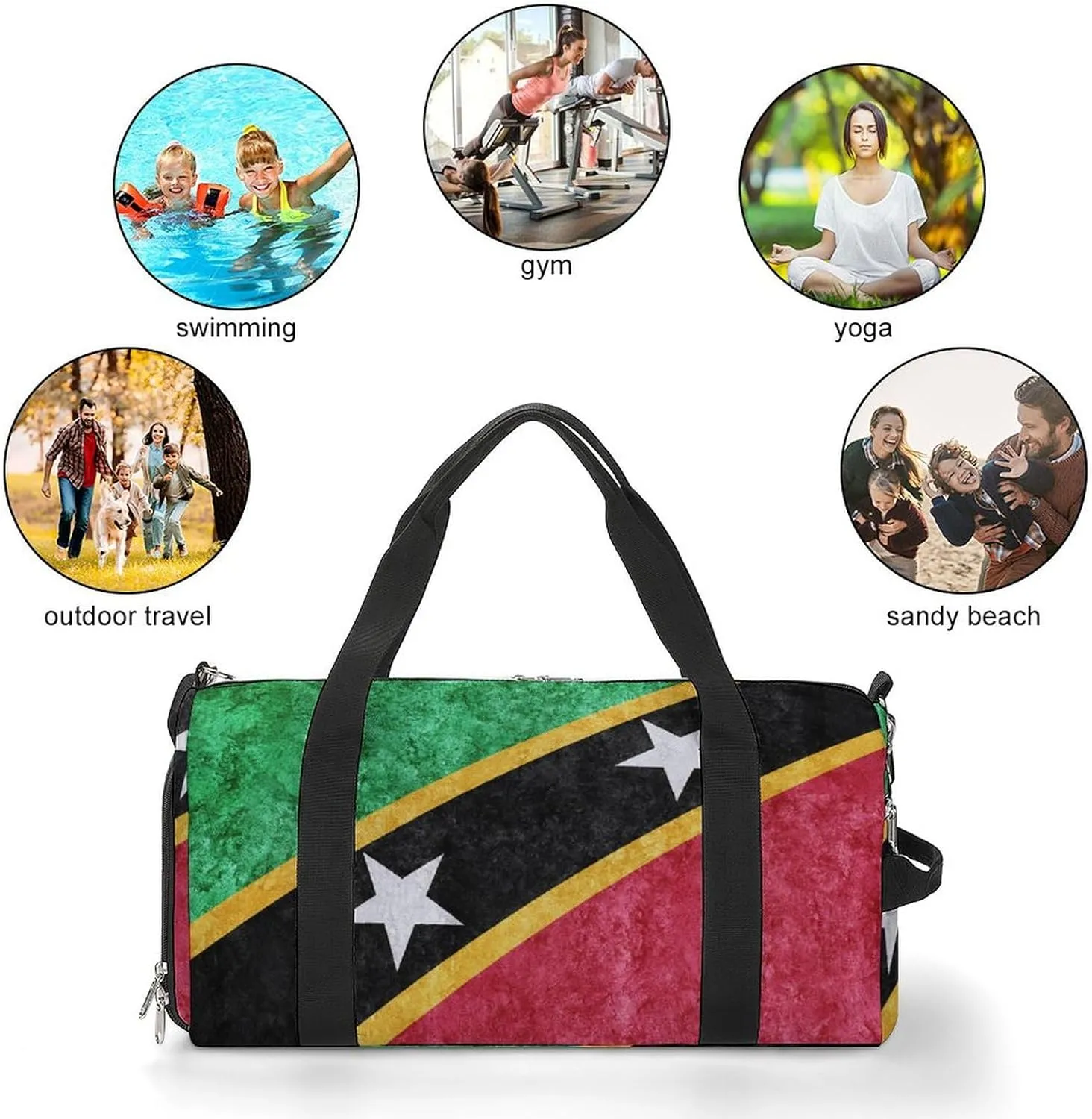 Saint Kitts Flag Textured Sports Duffel with Shoe Compartment and Wet Pocket for Travel Gym