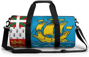 Saint Pierre Miquelon Flag Sports Duffle Bag with Dry Wet Separation Overnight Gym Bag for Men Women Travel