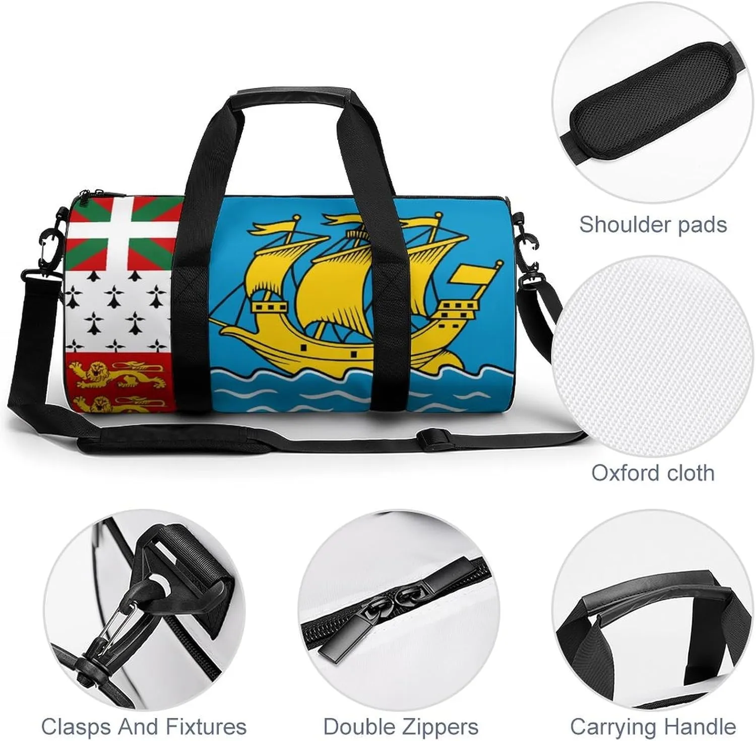 Saint Pierre Miquelon Flag Sports Duffle Bag with Dry Wet Separation Overnight Gym Bag for Men Women Travel