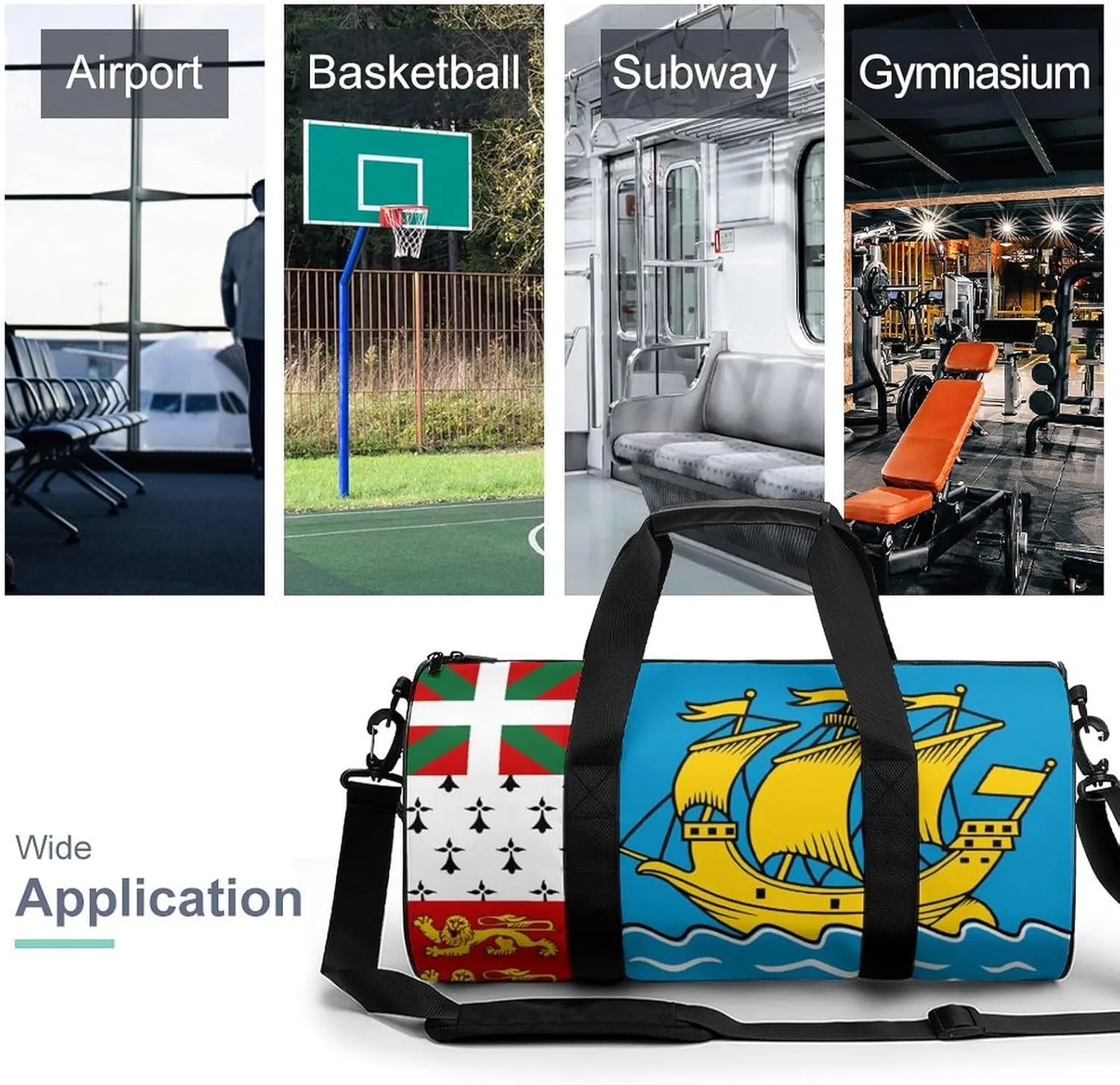 Saint Pierre Miquelon Flag Sports Duffle Bag with Dry Wet Separation Overnight Gym Bag for Men Women Travel