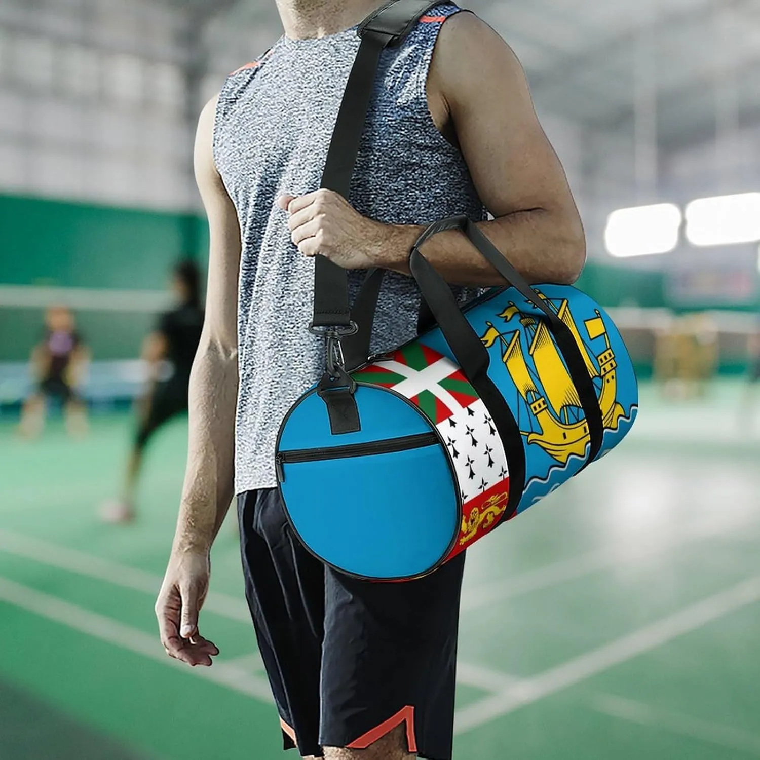Saint Pierre Miquelon Flag Sports Duffle Bag with Dry Wet Separation Overnight Gym Bag for Men Women Travel