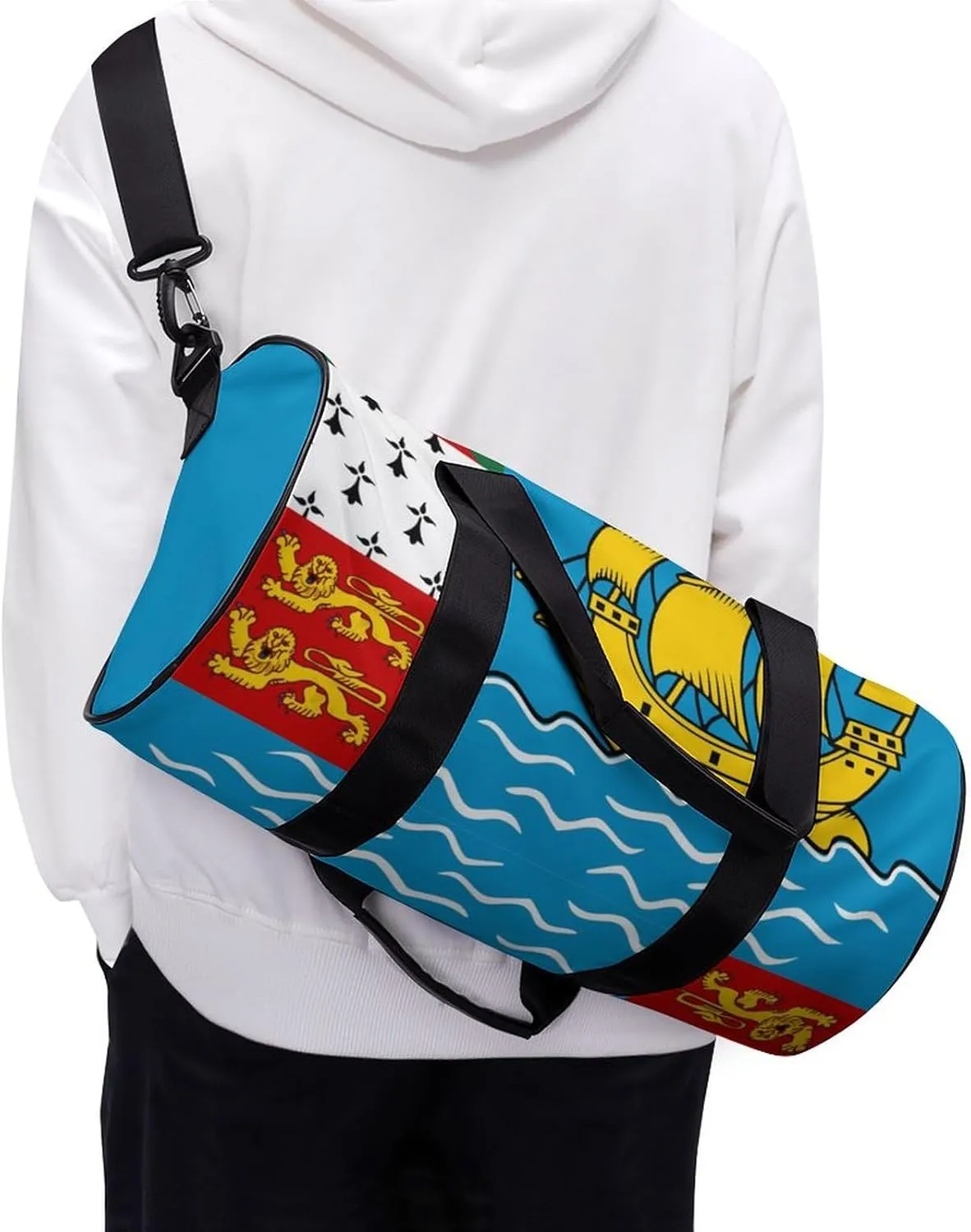 Saint Pierre Miquelon Flag Sports Duffle Bag with Dry Wet Separation Overnight Gym Bag for Men Women Travel