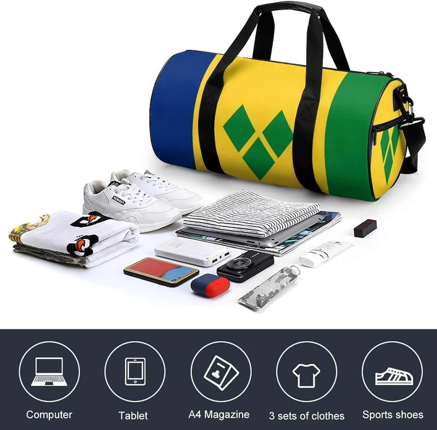 Saint Vincent Grenadines Flag Gym Bag for Men Women with Dry Wet Separation Sports Travel Duffel