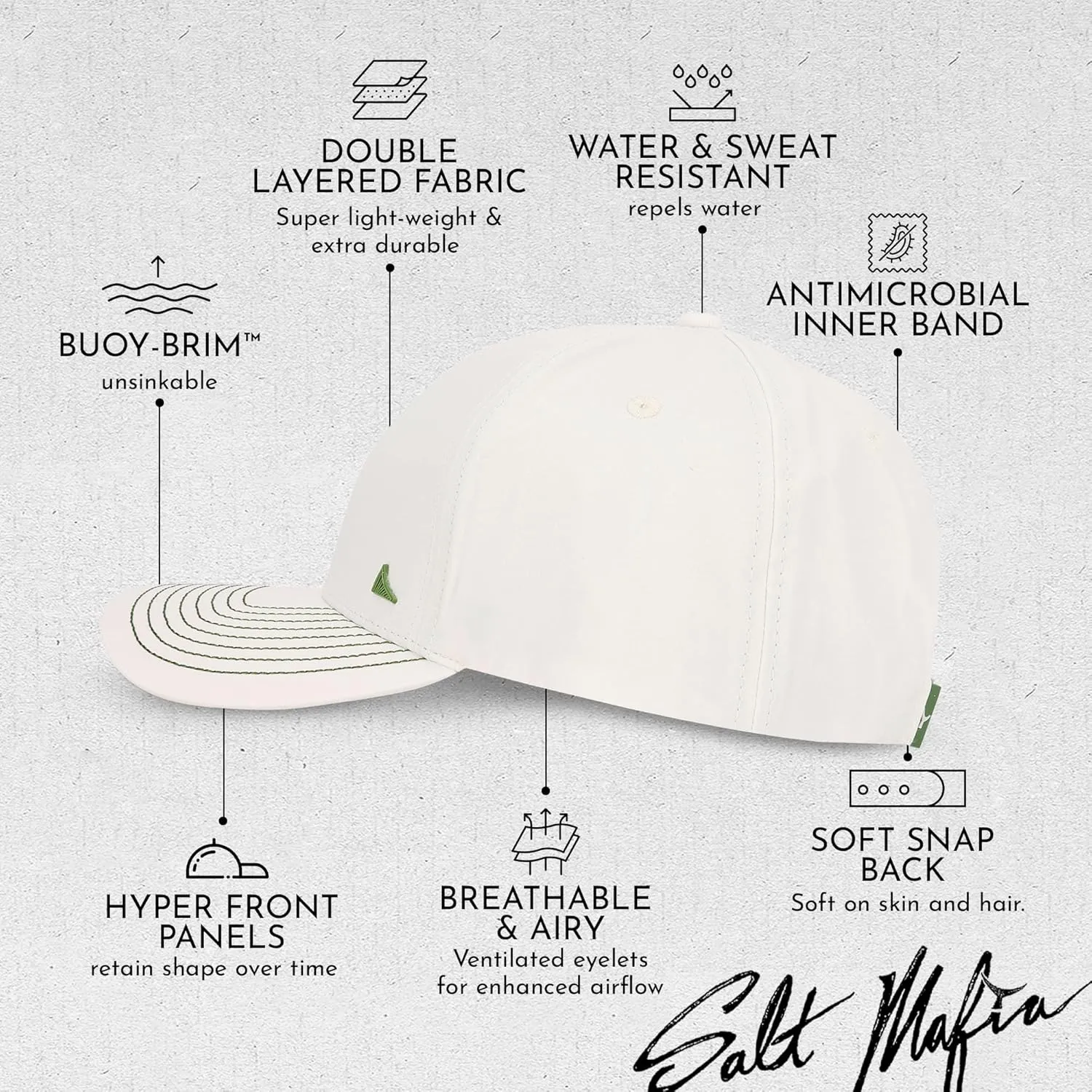 Salt Mafia Hats for Men - Waterproof Hats, 6 Panel Hat Curve Brim Snap Back Hat