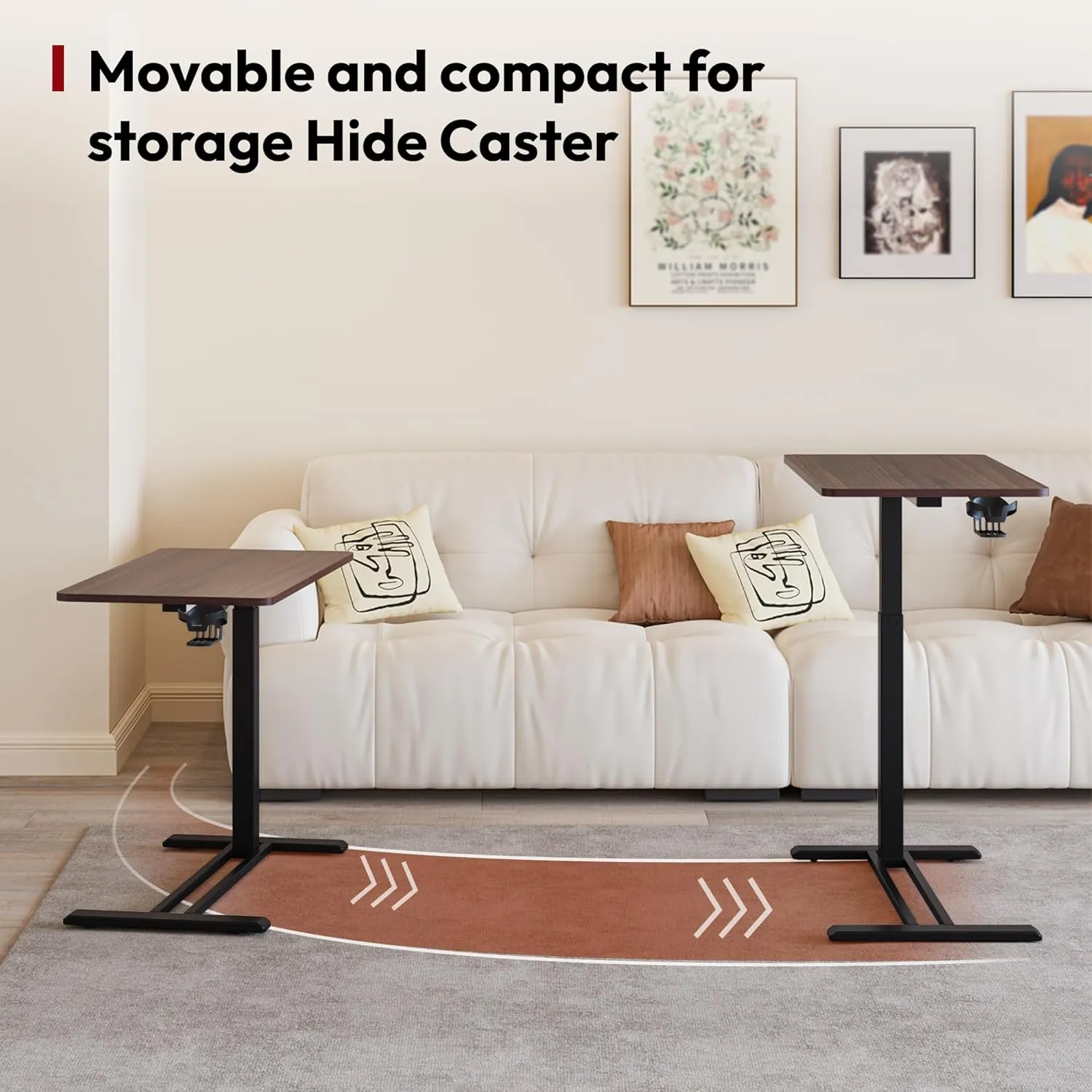 SANODESK Medical Adjustable Overbed Bedside Table with Hidden Casters, Pneumatic Mobile Laptop Computer Standing Desk Cart with Tray, Hospital and Home Use(27.6" W x 15.7" D, Walnut)