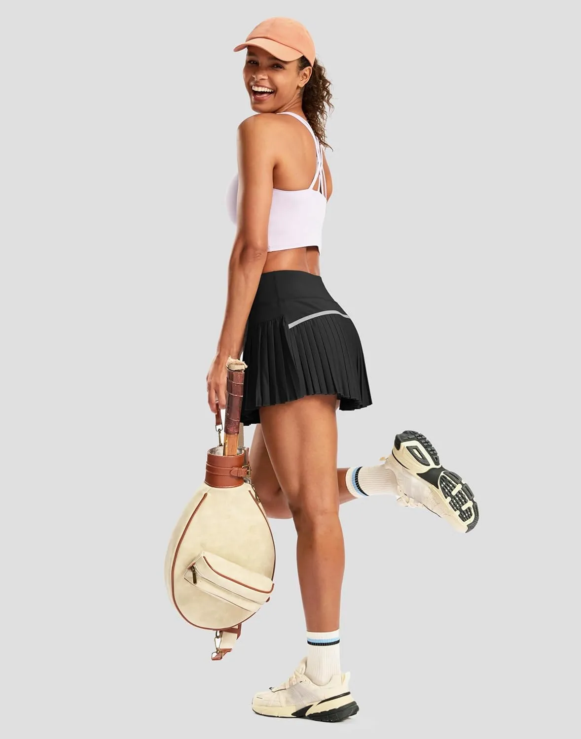 SANTINY Pleated Tennis Skirt for Women with Pockets High Waisted Athletic Golf Skorts with Shorts for Workout Pickleball