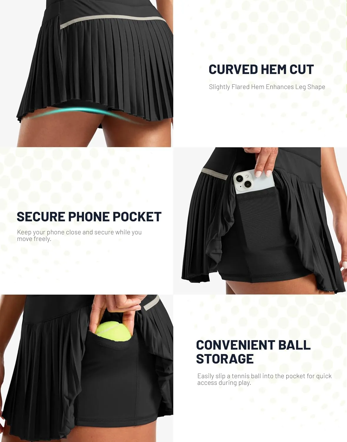 SANTINY Pleated Tennis Skirt for Women with Pockets High Waisted Athletic Golf Skorts with Shorts for Workout Pickleball