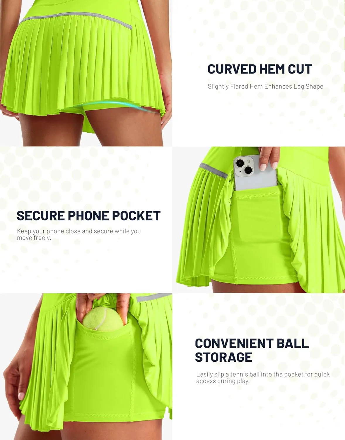SANTINY Pleated Tennis Skirt for Women with Pockets High Waisted Athletic Golf Skorts with Shorts for Workout Pickleball