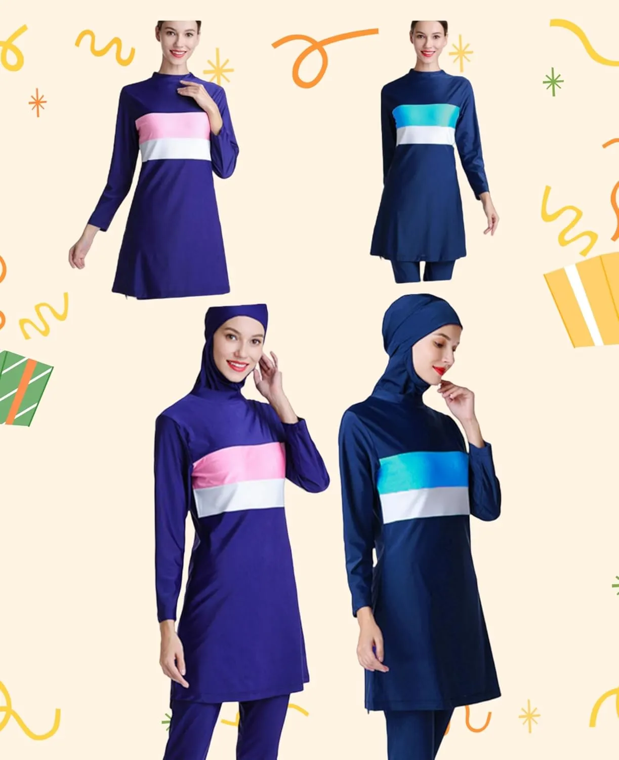 SARBUTER Women Muslim Swimsuits for Modest Full Cover Swimwear Long Sleeve Islamic Hijab Burkini