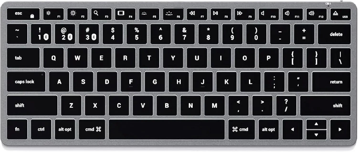 Satechi Slim X1 Bluetooth Backlit Keyboard – Illuminated Keys & Multi-Device Sync – for M2/ M1 MacBook Pro/Air, M2/ M1 iPad Pro/Air, M2 Mac mini, iMac M1 - Space Gray