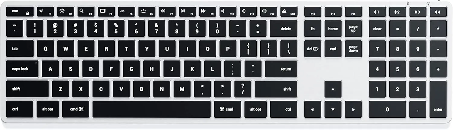 Satechi Slim X3 Bluetooth Backlit Keyboard with Numeric Keypad – Illuminated Keys & Multi-Device Sync – for M2/ M1 MacBook Pro/Air, M2/ M1 iPad Pro/Air, M2 Mac mini, iMac M1 - Silver