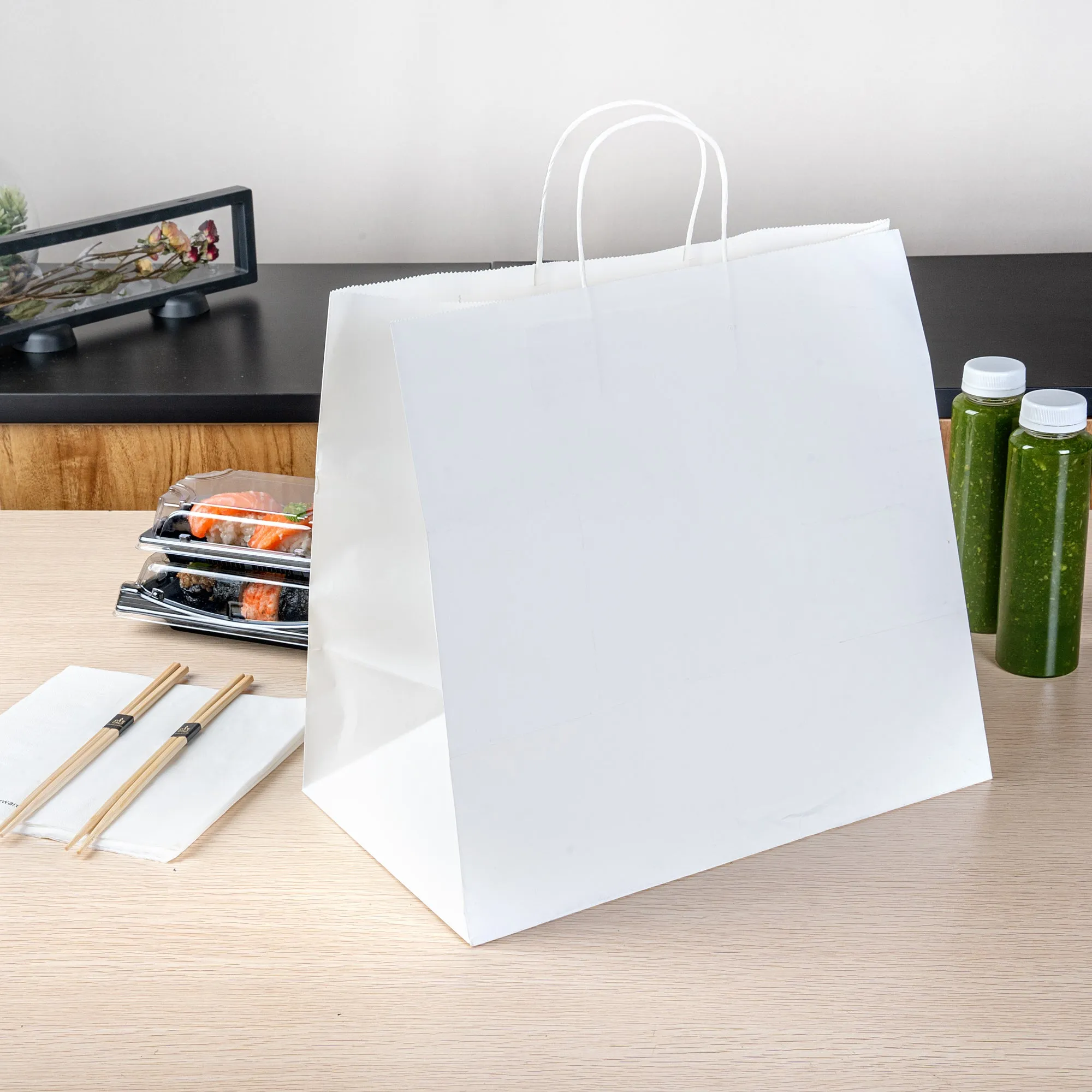 Saving Nature White Paper Retail Bag - with Handles - 14 1/4" x 8 1/4" x 13 1/4" - 100 count box