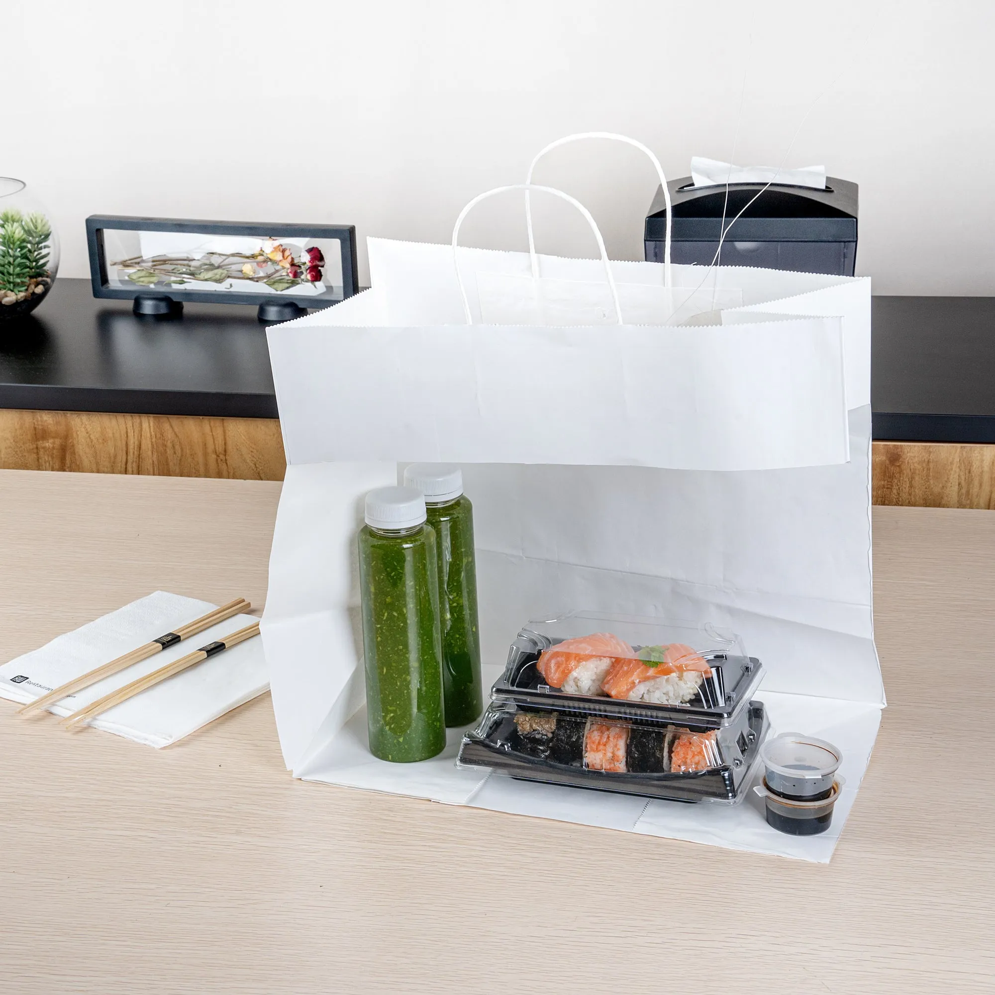 Saving Nature White Paper Retail Bag - with Handles - 14 1/4" x 8 1/4" x 13 1/4" - 100 count box