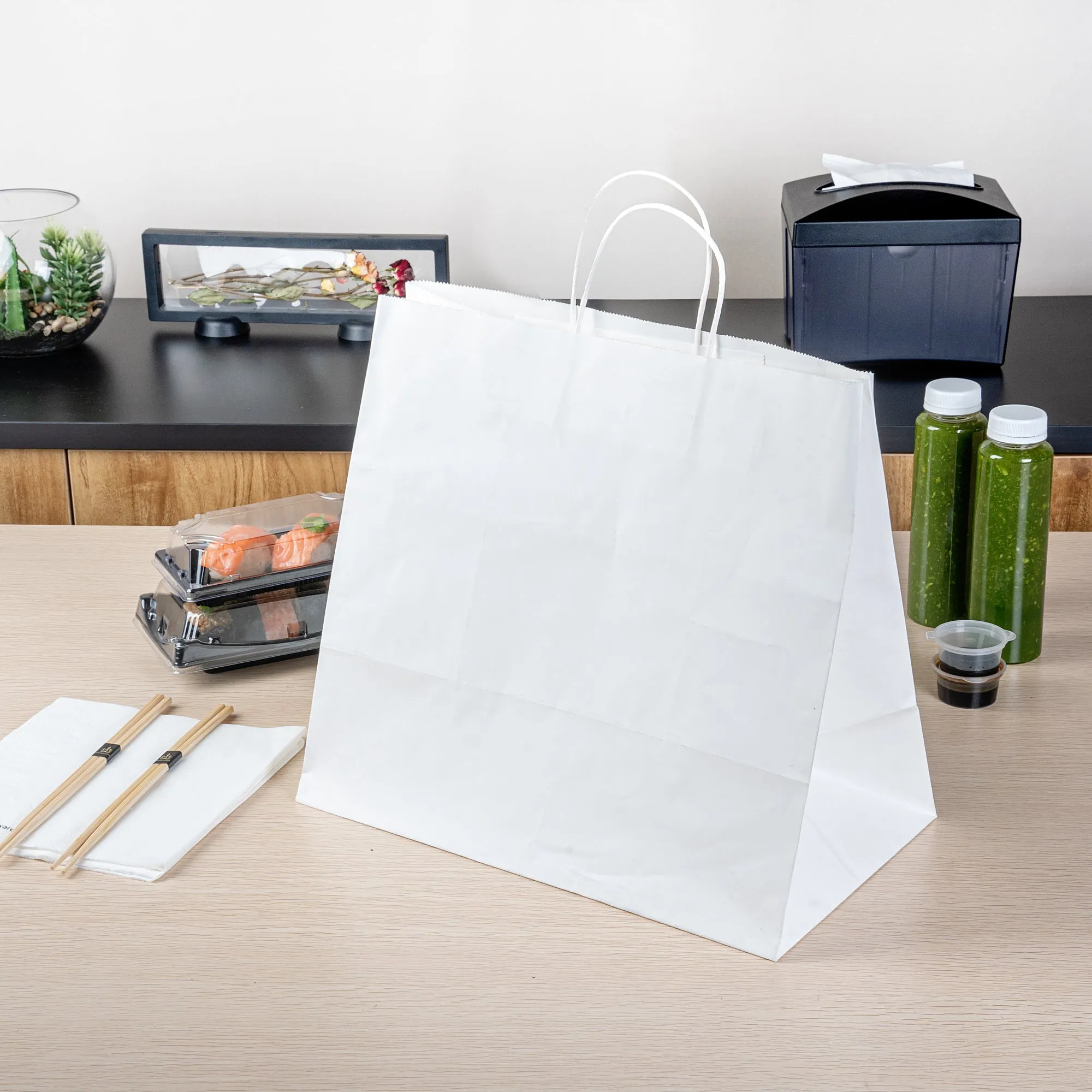 Saving Nature White Paper Retail Bag - with Handles - 14 1/4" x 8 1/4" x 13 1/4" - 100 count box
