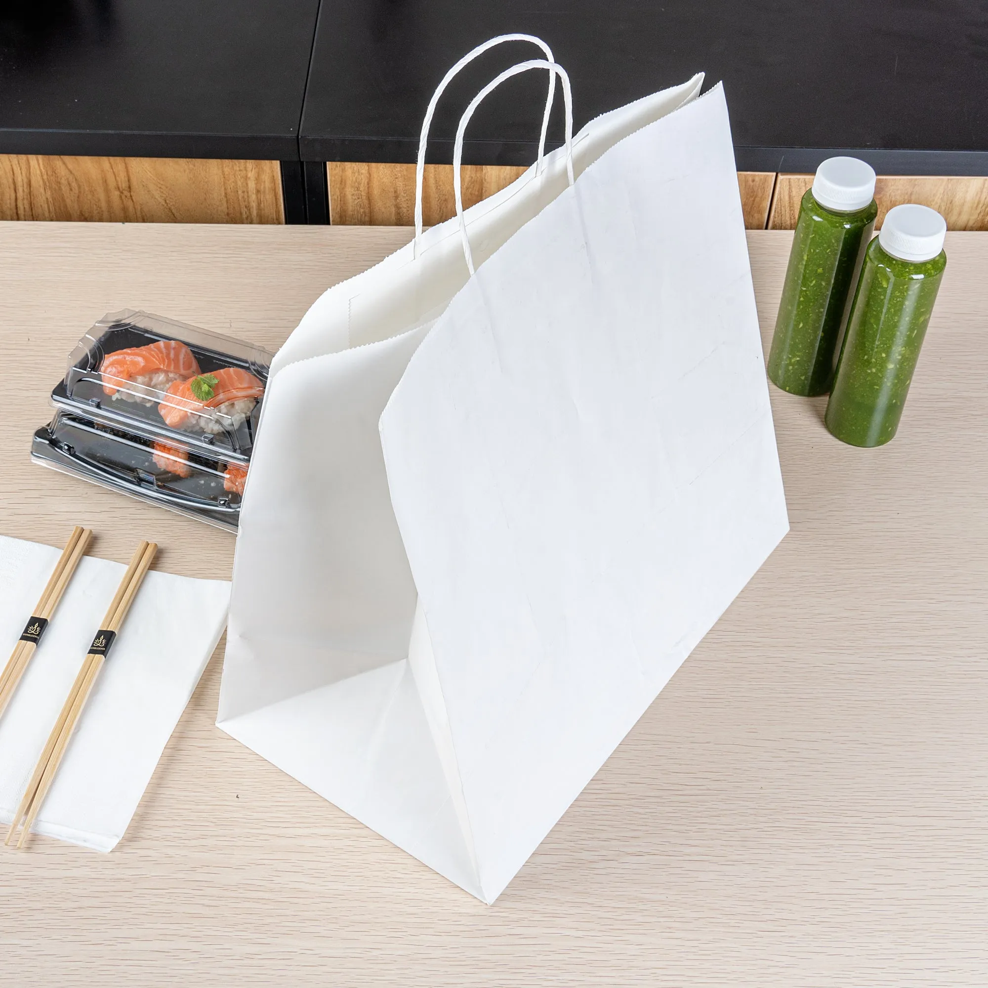 Saving Nature White Paper Retail Bag - with Handles - 14 1/4" x 8 1/4" x 13 1/4" - 100 count box