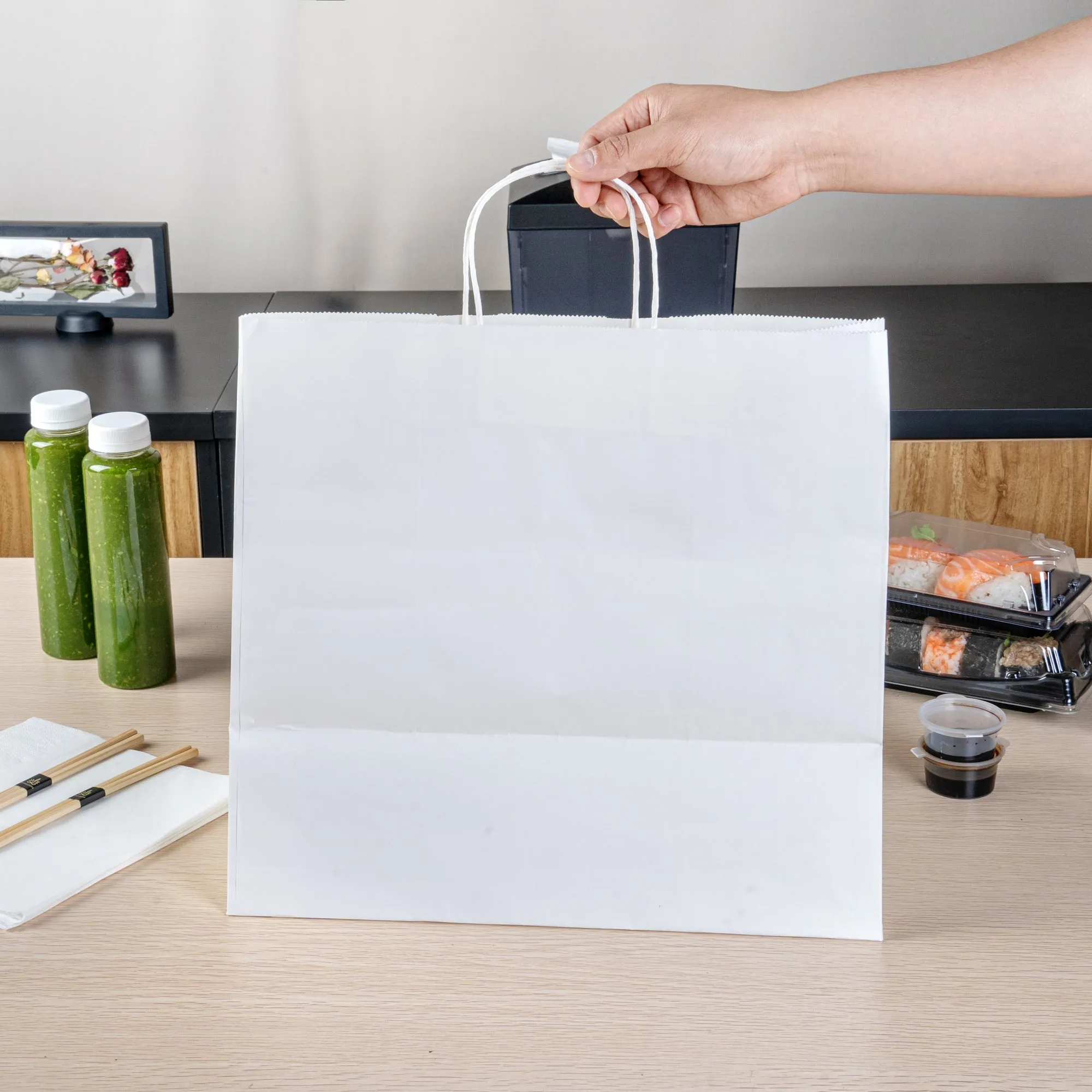Saving Nature White Paper Retail Bag - with Handles - 14 1/4" x 8 1/4" x 13 1/4" - 100 count box