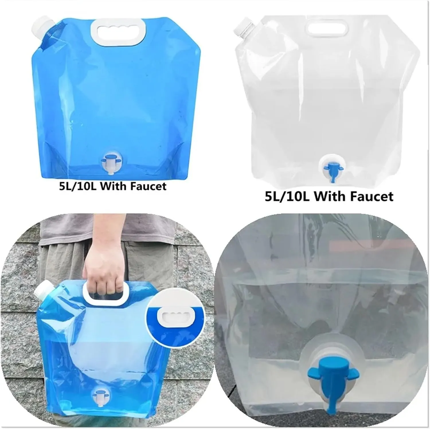 SBTRKT Water Bags with Faucet Water Tank Foldable Portable Drinking Outdoor Camp Cooking Picnic BBQ Water Container Bag 5L/10L (Color : White 5L no Faucet)