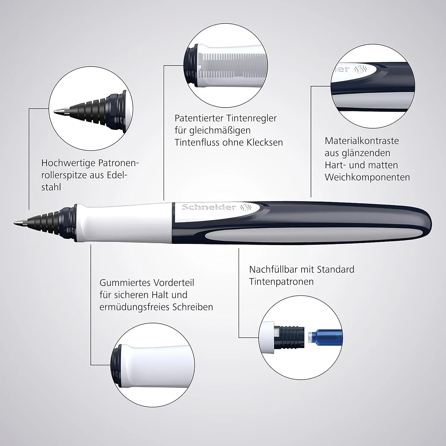 Schneider Ray Rollerball Pen Gift Set in Cardboard Case (Including Standard Ink Cartridges, Suitable for Right and Left-Handed Users) Fresh