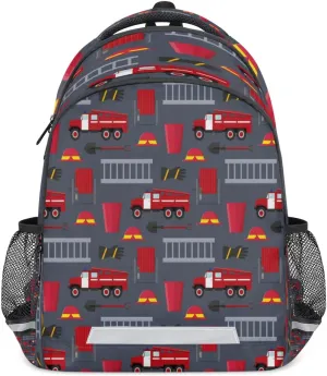 School Backpack Firefighter Profession Equipment Tools Gray for Girls Students Boys Cars Shoulder Strap Backpack Lightweight Travel Bag College Casual Daypack Rucksack with Reflective Strip