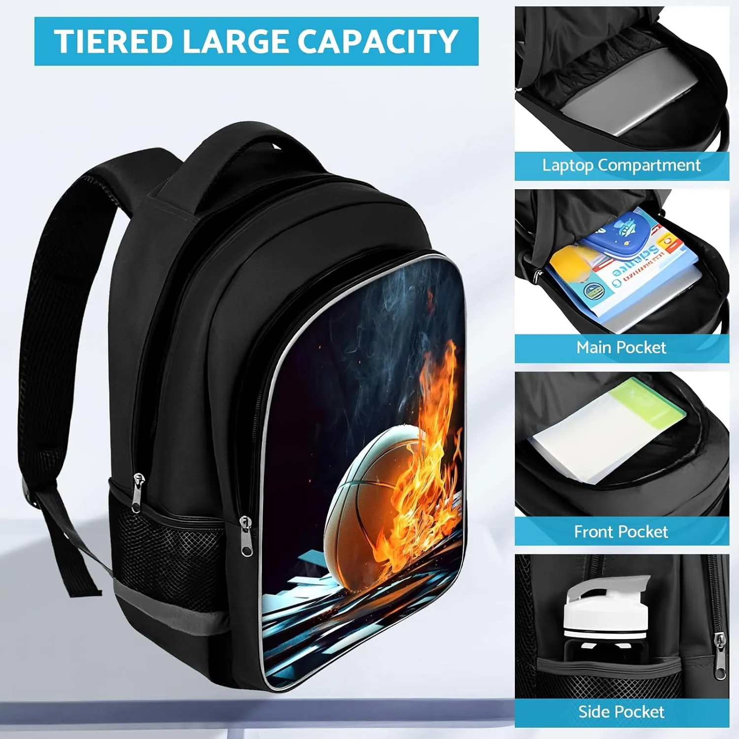 School Backpack for Boys - Basketball Boys Backpack for Kids Children Teens Elementary Middle School - Students Bag for Ages 6-18,17″Bookbag Multifunctional Large Capacity