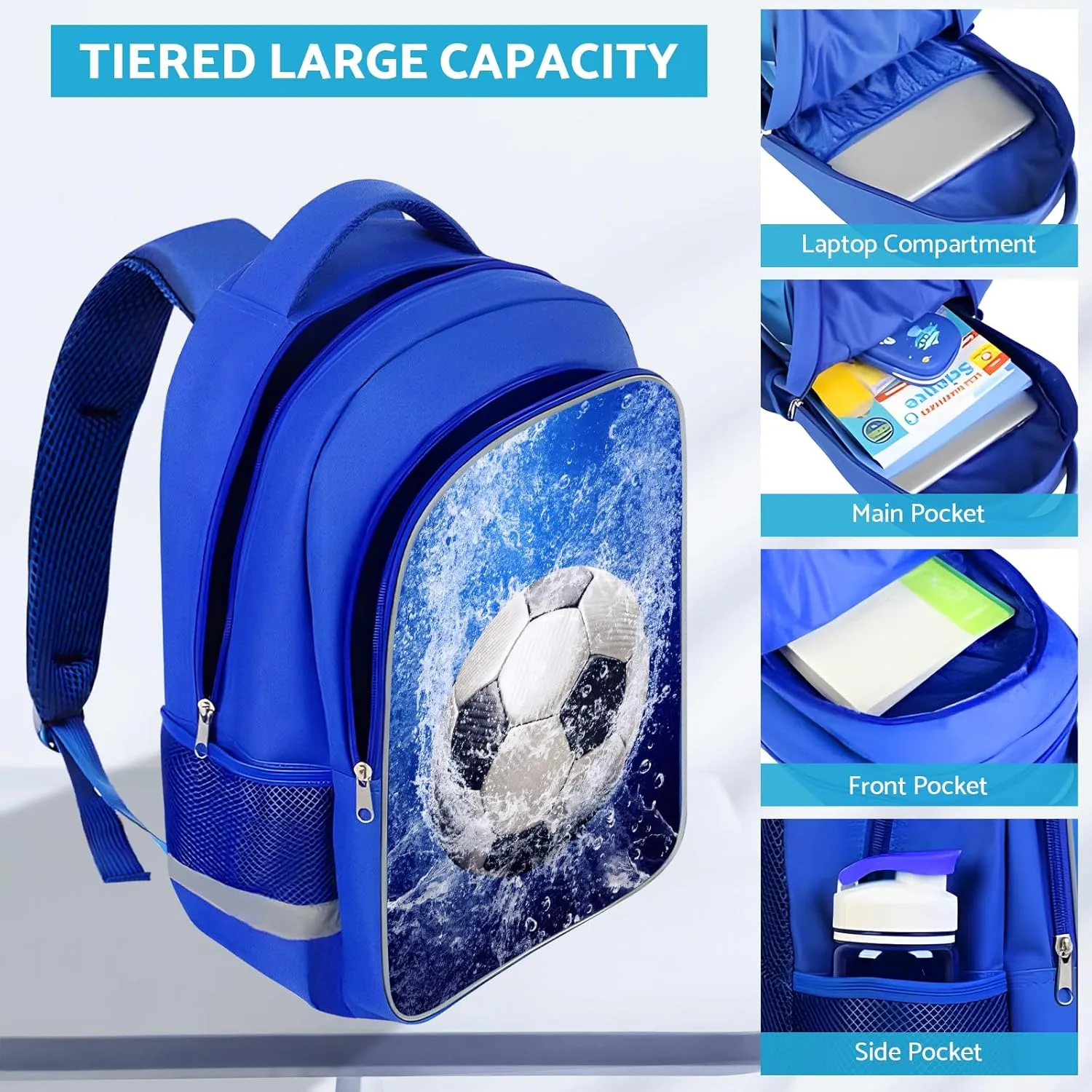 School Backpack for Boys - Soccer Boys Backpack for Kids Children Teens Elementary Middle School - Students Bag for Ages 6-18,17″Bookbag Multifunctional Large Capacity
