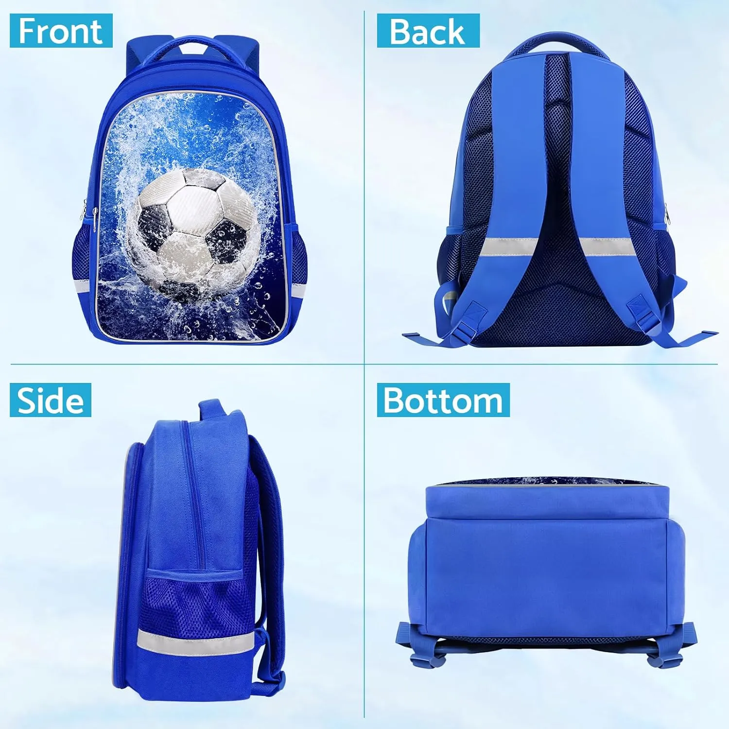 School Backpack for Boys - Soccer Boys Backpack for Kids Children Teens Elementary Middle School - Students Bag for Ages 6-18,17″Bookbag Multifunctional Large Capacity
