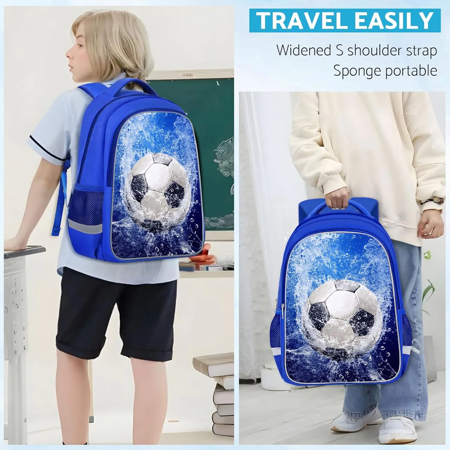 School Backpack for Boys - Soccer Boys Backpack for Kids Children Teens Elementary Middle School - Students Bag for Ages 6-18,17″Bookbag Multifunctional Large Capacity