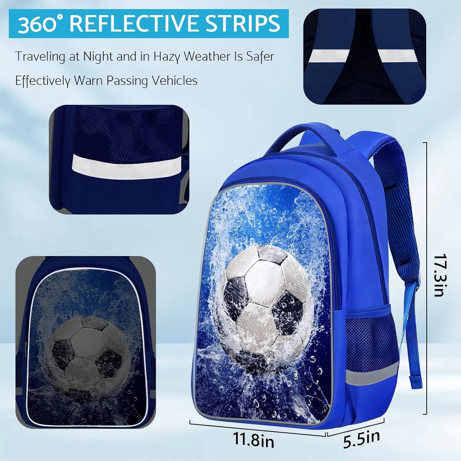 School Backpack for Boys - Soccer Boys Backpack for Kids Children Teens Elementary Middle School - Students Bag for Ages 6-18,17″Bookbag Multifunctional Large Capacity