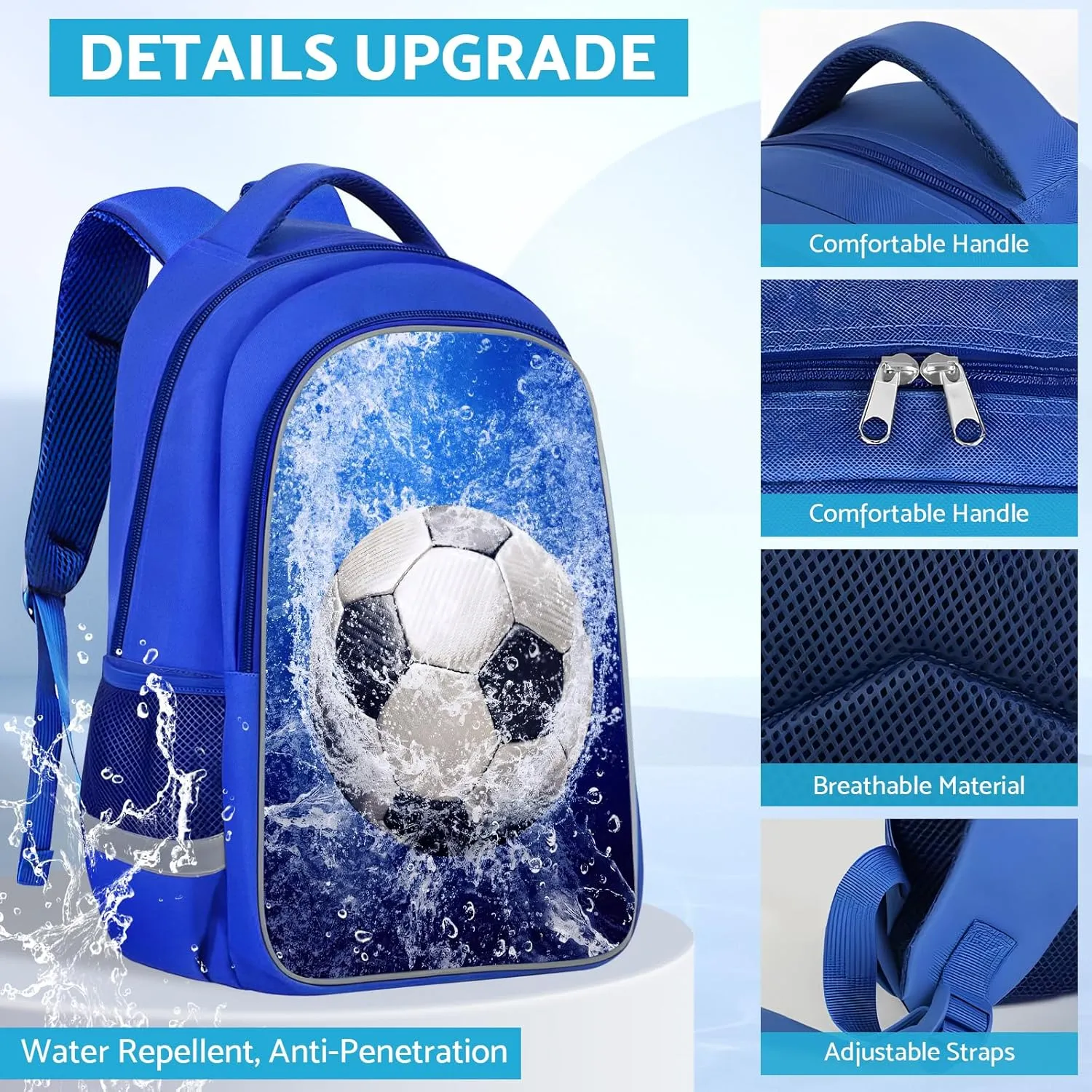 School Backpack for Boys - Soccer Boys Backpack for Kids Children Teens Elementary Middle School - Students Bag for Ages 6-18,17″Bookbag Multifunctional Large Capacity