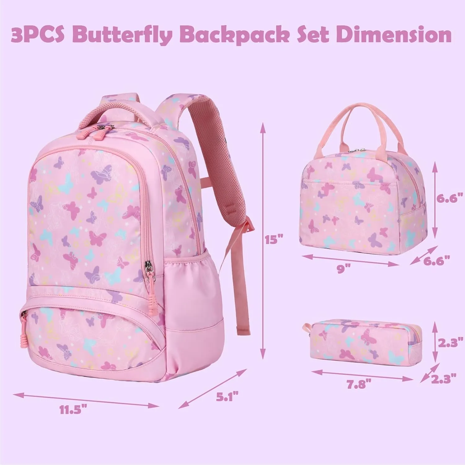 School Backpack for Girls, 3PCS Backpack Set with Lunch Box Pencil Case for Preschool Elementary High School Kids Teens