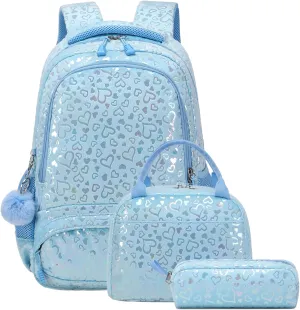 School Backpack for Girls, 3PCS Backpack Set with Lunch Box Pencil Case for Preschool Elementary High School Kids Teens