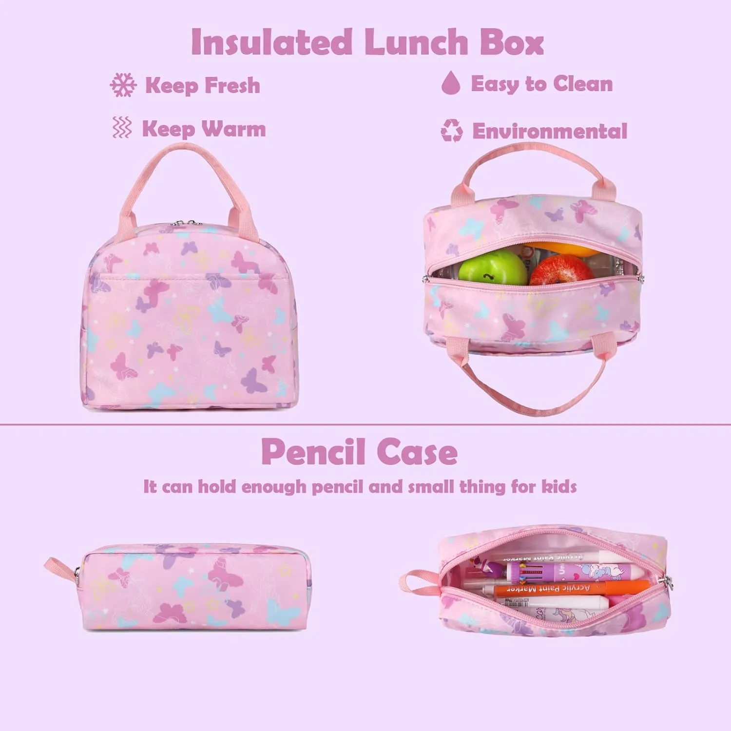 School Backpack for Girls, 3PCS Backpack Set with Lunch Box Pencil Case for Preschool Elementary High School Kids Teens