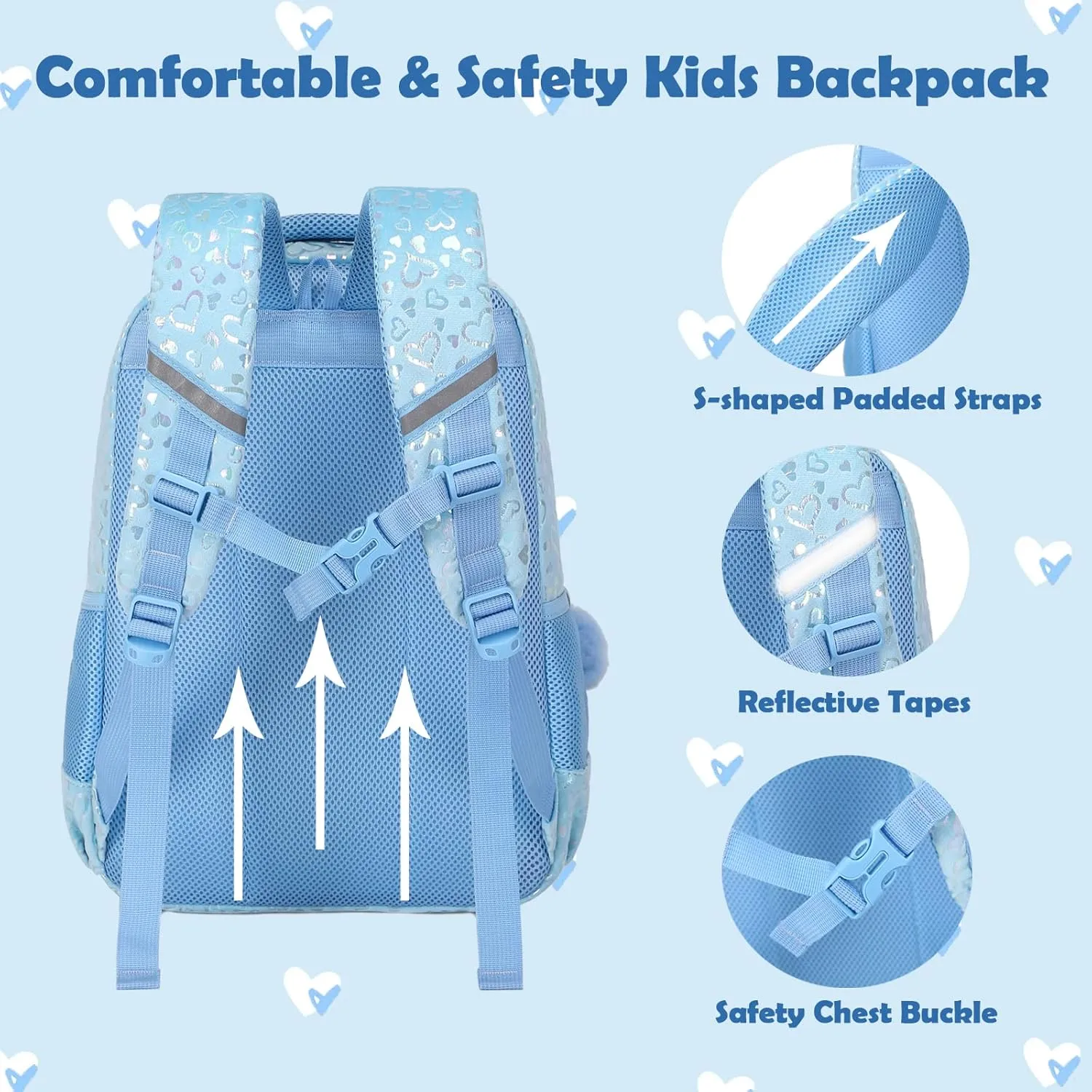 School Backpack for Girls, 3PCS Backpack Set with Lunch Box Pencil Case for Preschool Elementary High School Kids Teens