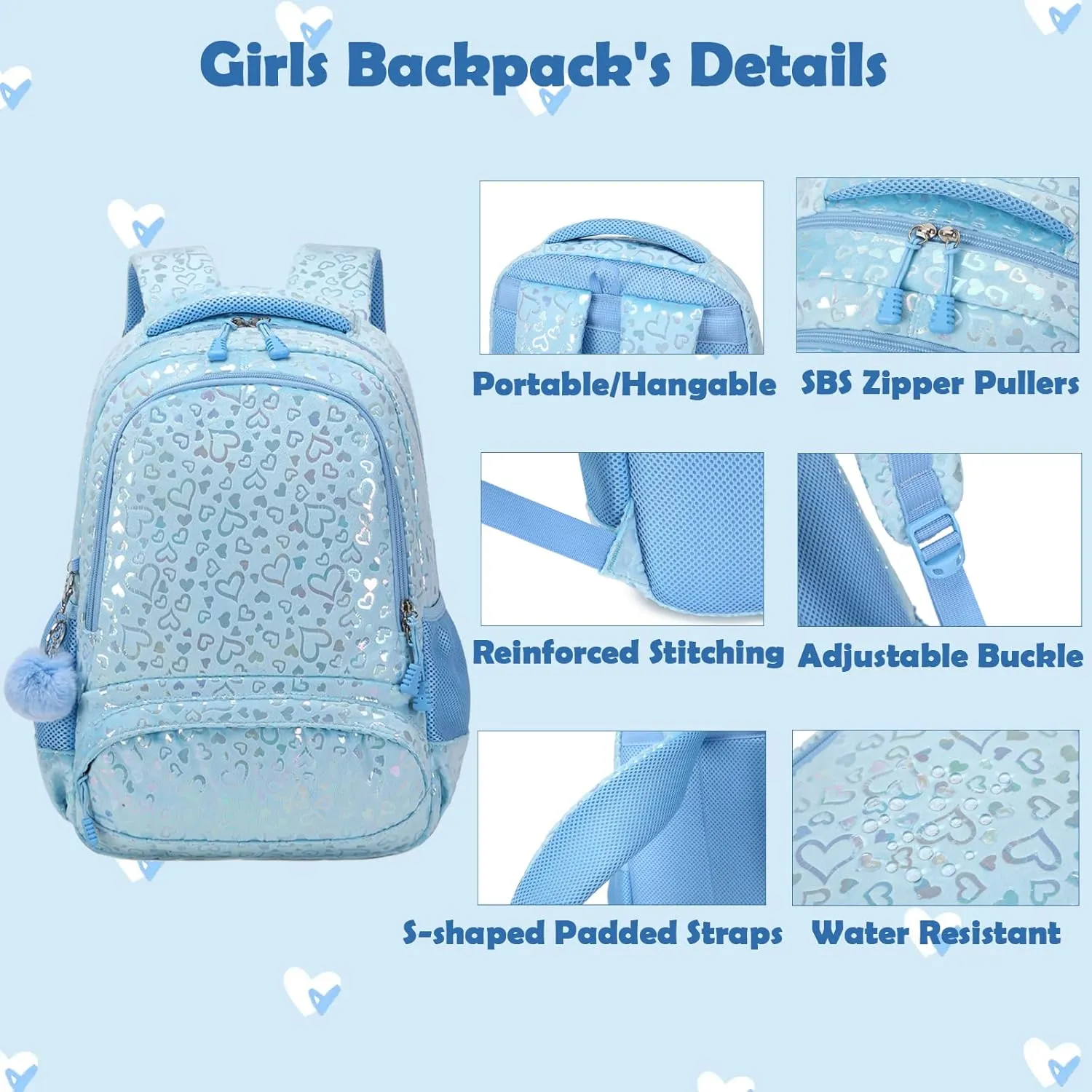 School Backpack for Girls, 3PCS Backpack Set with Lunch Box Pencil Case for Preschool Elementary High School Kids Teens
